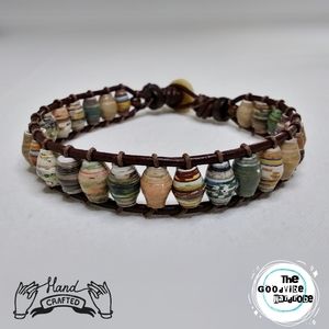 Recycled Paper Bead/Hemp/Leather Bracelet